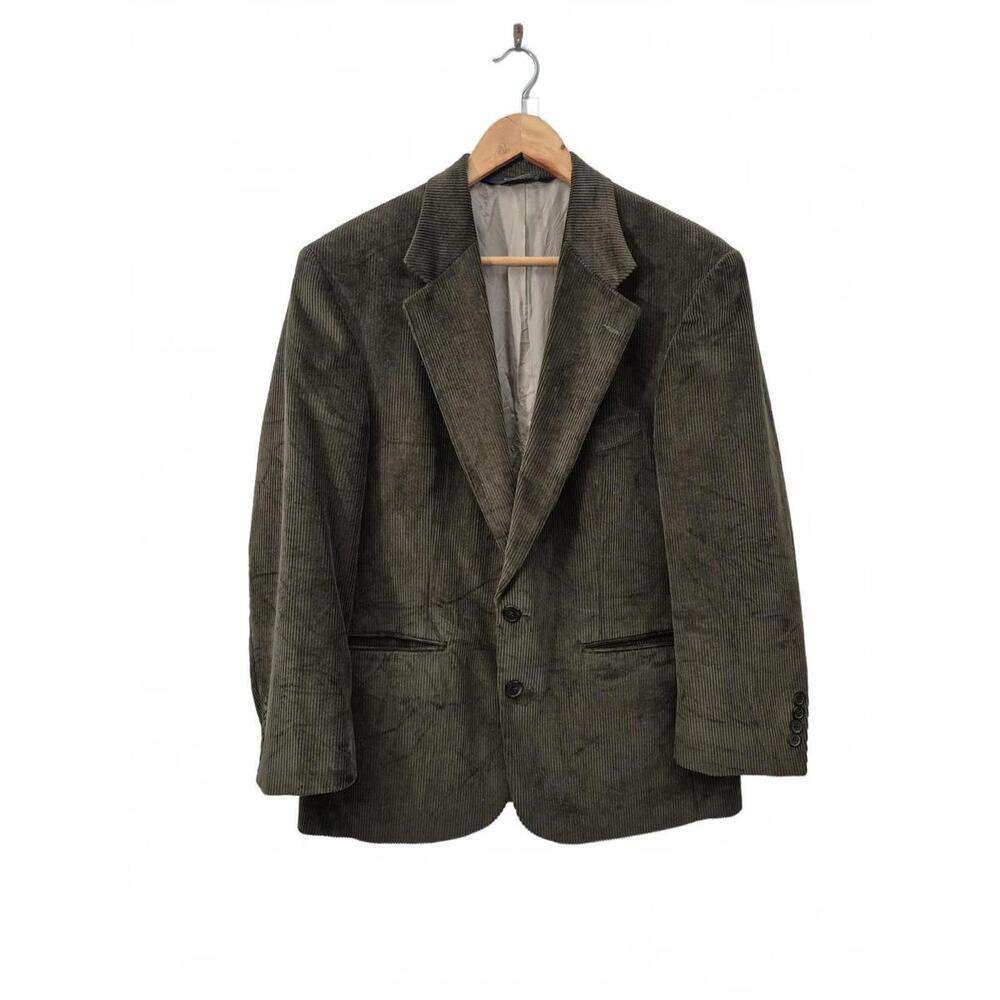 Lands’ End Mens Olive Green Corduroy Blazer 2 Button Front Single Rear Vent Cott